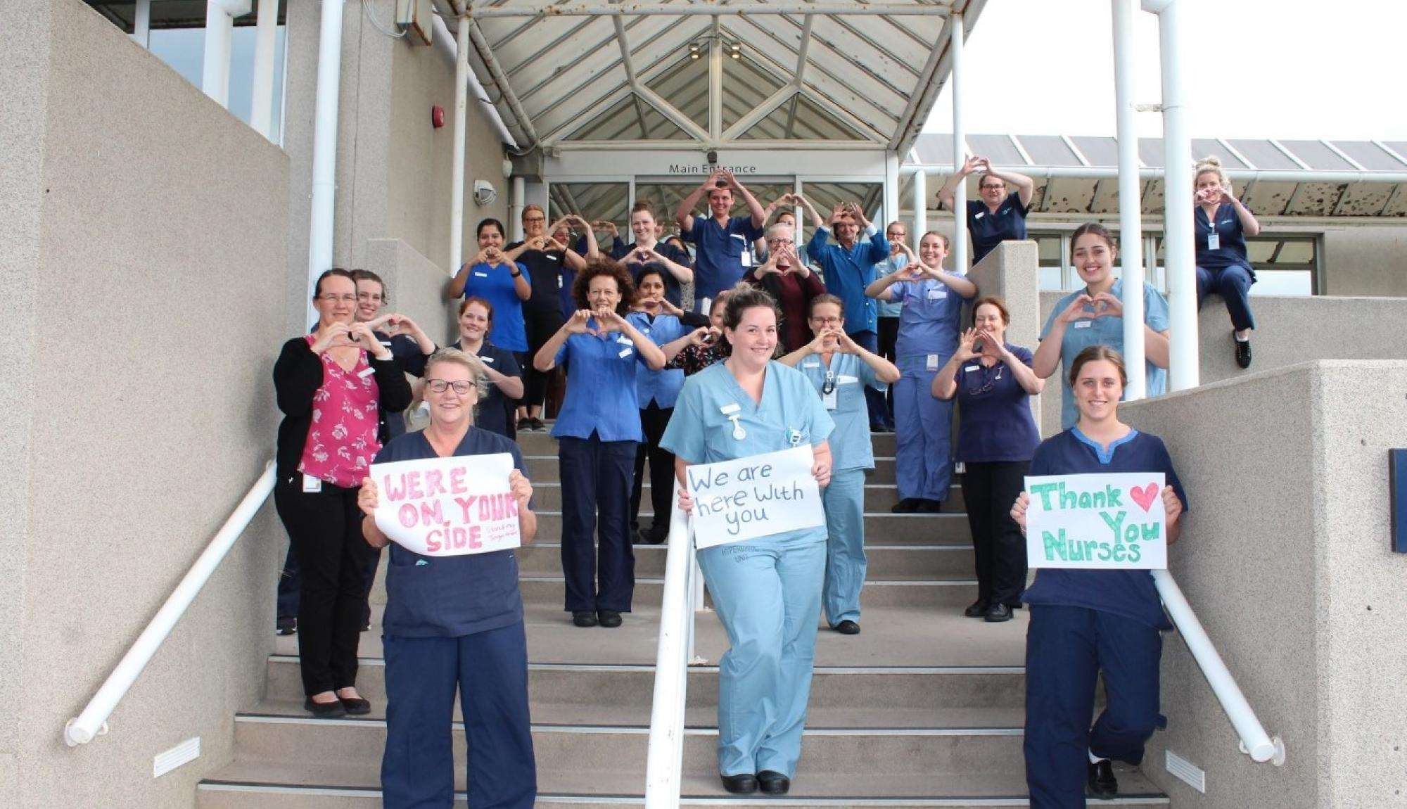 Nurses on the front step of Wonthaggi Hospital