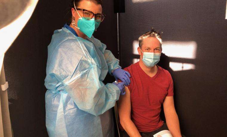 Jeremy Westaway receives a COVID vaccination from BCH Registered Nurse Sharnee Allan.