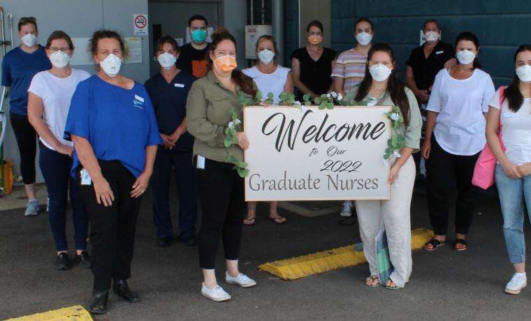 The new graduate nurses are welcomed to Bass Coast Health by Graduate Coordinator Joanne O’Connor (third from left).