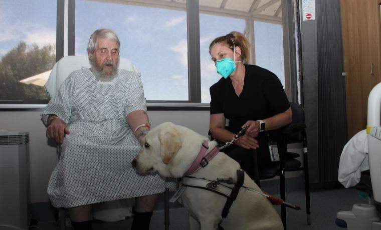 Patient with Sharyl and Guide Dog Labrador
