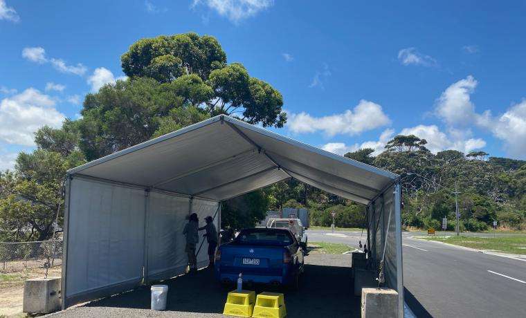 The new tent in Baillieu Street East, Wonthaggi where Rapid Antigen Tests will be given to people assessed as eligible for them.