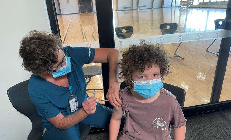 Leith Cameron was vaccinated by Bass Coast Health Immunisation Nurse Lou McDade at the outreach vaccination clinic at Newhaven College recently.