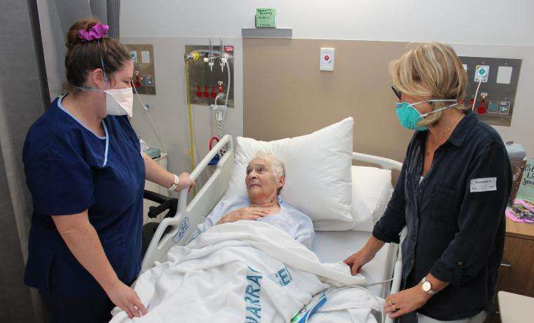 Wonthaggi Hospital patient Beverley Arnott with her daughter Jan Chambers (right) and Registered Nurse Janessa McLean during her recent stay.