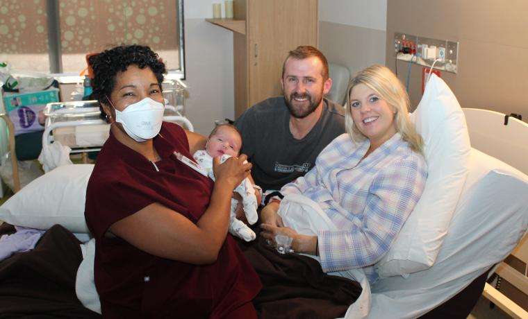 Dr Carmen Brown with new parents Cameron and Lauren Dyker, and baby Mackenzie Jade Dyker at Wonthaggi Hospital. Dr Brown is Bass Coast Health’s new Clinical Director of Women’s Services.