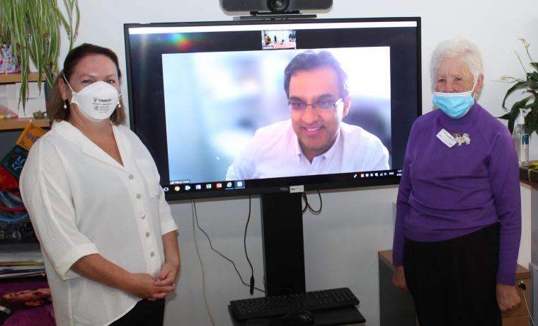 Lyn Martell, right, discusses the expansion of Cardiac services at Bass Coast Health with Operations Director Kirsten Weinzierl, left, and Cardiologist Dr Hitesh Patel.