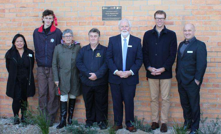 At the opening of the Dennis Ginn Memorial Garden were, from left, Rotary Club of Wonthaggi President Nicky Chung, Jasper Ginn, Christine Ginn, Rotary Club of Wonthaggi Immediate Past President Ray McCurry, Bass Coast Health Board Chair Don Paproth, Dennis Ginn and Bass Coast Shire Councillor Brett Tessari.