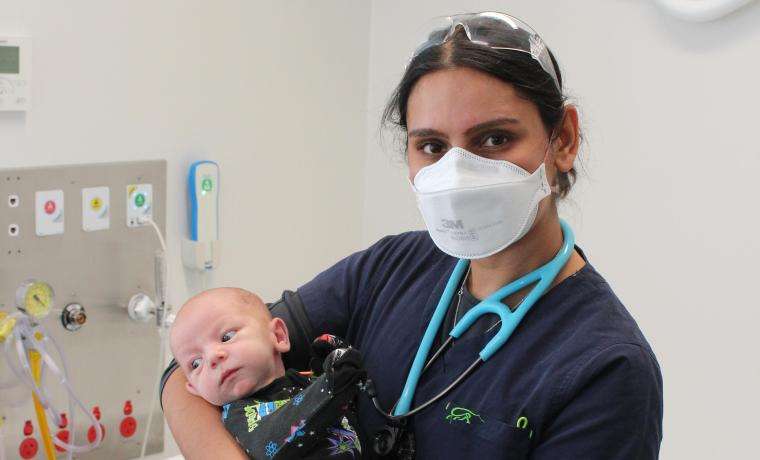 Paediatric Emergency Fellow Dr Gargi Kanabar consults Cameron Milkins in the Emergency Department at Wonthaggi Hospital recently.