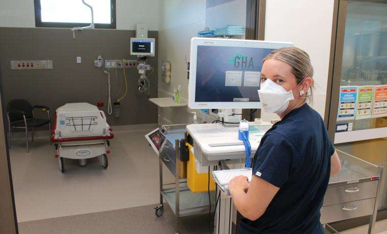 Nurse Gemma Phillips prepares for a patient in the new Emergency Department at Wonthaggi Hospital.