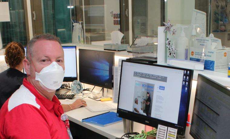 Kort Johnson, Emergency Department Nurse in Charge, at work in the spacious nurses station in the new Emergency Department.