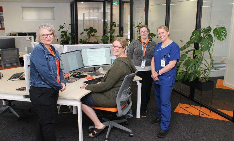 Country Universities Centre Bass Coast is providing Bass Coast Health staff with access to higher education. From left, CUC Manager Andrea Evans-McCall with BCH staff and students, Gabrielle Dixon, Michelle Barnes and Kate Brosnan.