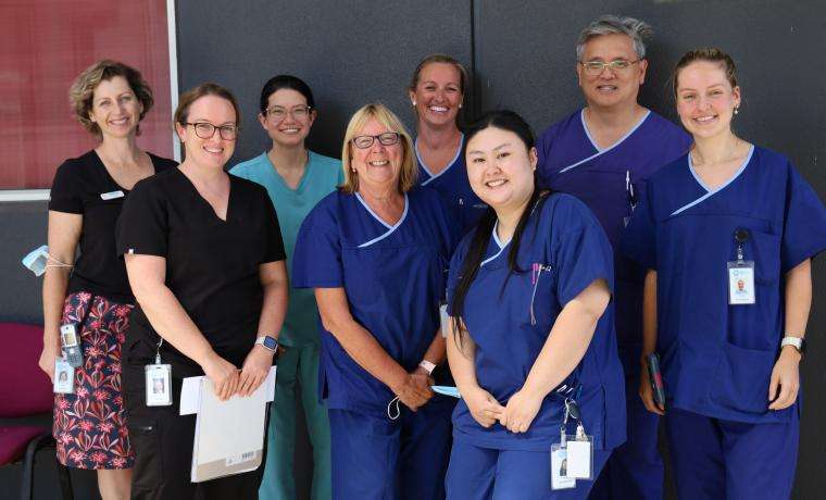 The Pharmacy Team at Bass Coast Health with the two new enthusiastic Interns. From left, Anne Gleeson, Manager Kym Bowring, Intern Jade Edwards, Glenys Bell, Jaclyn Nation, Intern Marlene Do, Kenneth Ch’ng and Jessica Evans, who was an Intern in 2022 and is now a Registered Pharmacist.