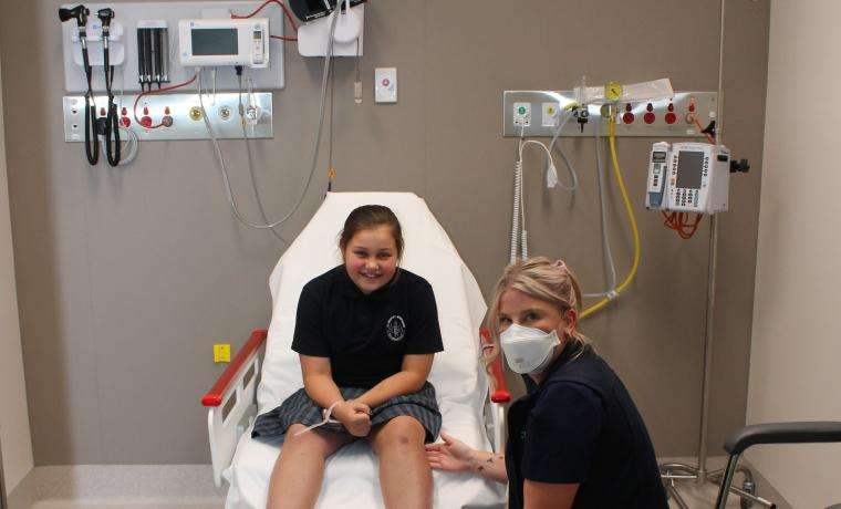 The first patient in the new Fast Track unit at Wonthaggi Hospital’s Emergency Department was Lilly  Dellamina, who was seen by Nurse Unit Manager Cat Bunn.