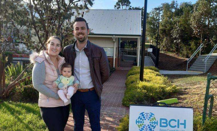 Hannah and Sean Main, with daughter Esme, are enjoying improved sleep after attending Bass Coast  Health’s Sleep and Settling Program. They are at BCH’s Maternal and Child Health Centre at Drysdale  Street Kindergarten, Wonthaggi.
