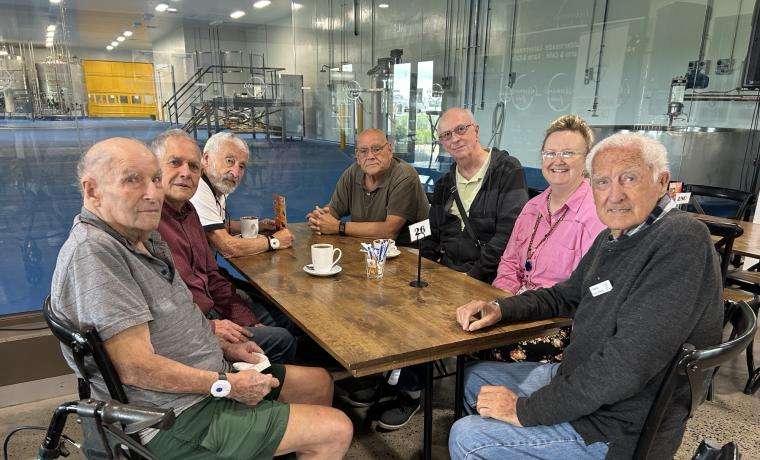 Members of Bass Coast Health’s Men’s Social Support Group enjoyed a recent outing to Caldermeade  Farm. From left, Bob McKenzie, David Rankin, Alan Rye, Richard Casbolt, Hans Spoor, BCH staff  member Helen Lynch and Ernest Montague.