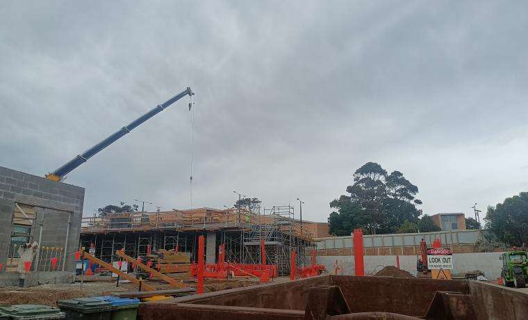 Construction of the new Phillip Island Community Hospital advances next to the Phillip Island Health Hub.