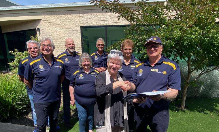 Bass Coast Health CEO Jan Child and Rotary Club of Phillip Island and San Remo President Rob Robertson after signing the Memorandum of Understanding. This will see Rotary fundraise for the Rotary Rehabilitation Courtyard at the new Phillip Island Community Hospital at Cowes.