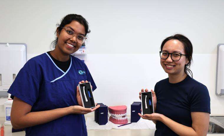 Bass Coast Health Dentist Dr Roshine Linus and Dr Bonnie Chung with the new electrical handpieces  partly funded by proceeds from the Bass Coast Health San Remo Opportunity Shop.