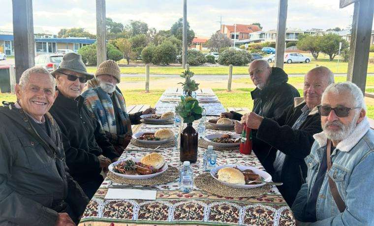 Members of the BCH Thursday Men’s Social Support Group, from left, David Ranking, Fred Allen, Ernest Montague, Hans Spoor, Ron Rickard and Alan Rye, enjoy a barbecue at San Remo.