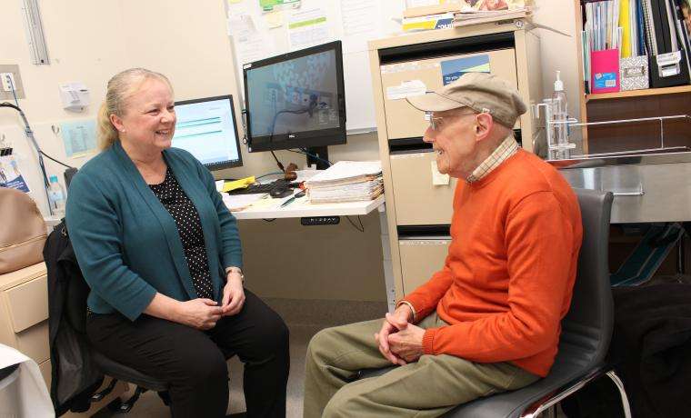 BCH Continence Clinical Nurse Consultant Joanne Sawyers chats with Brian Metcalf.