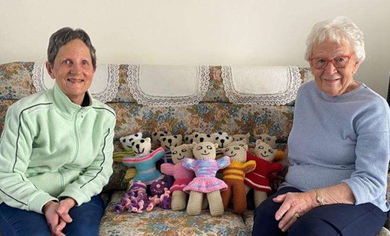 Jill Demo, right, and her neighbour Anne Oehms have been creating Trauma Teddies to help children through challenging situations, including attending the Emergency Department at Wonthaggi Hospital.