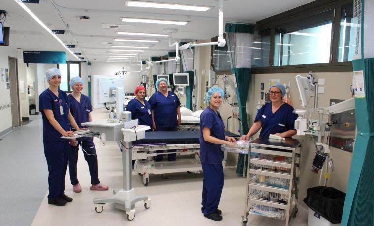 Some of Bass Coast Health’s Theatre team prepare for a morning surgical list, from left, Registered Nurses Amy Donald, Lucy O’Donovan, student Emma Evans, Sandy Jenner, Mai Cespon and Helen Cronin.