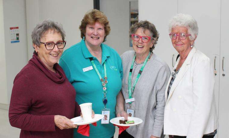 Bass Coast Health Community Advisory Committee members, from left, Ann Booth, Toni Cornelius and Alex Jackson chat with BCH Consumer Associate Hilary Kerrison. 