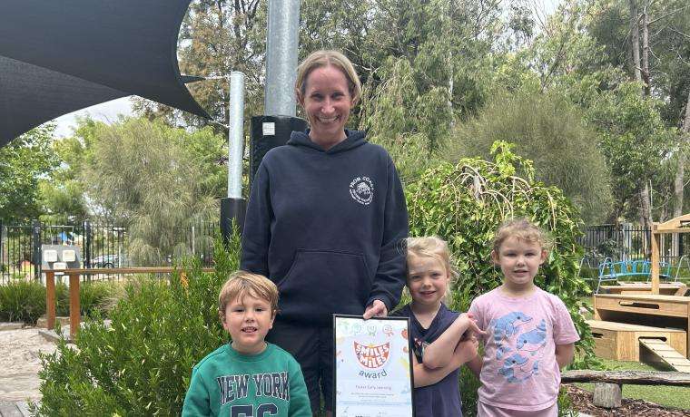 Amy Rogers (Early Childhood Teacher and Educational Leader, Foster Early Learning) with Rafael, Evie and Indi.