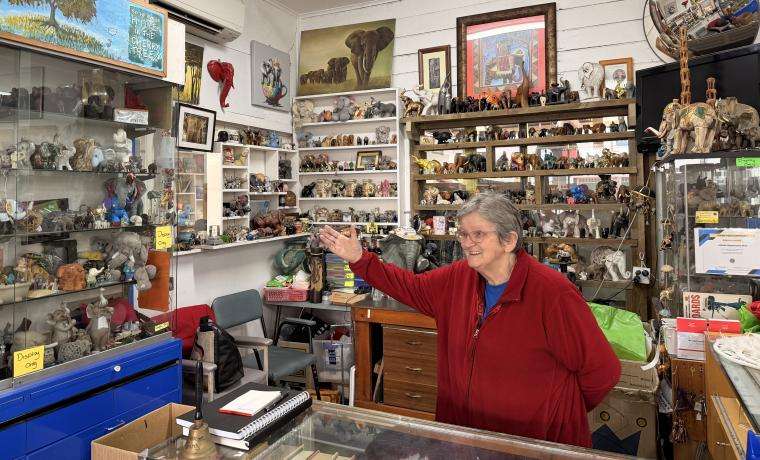Anne Millar, founder of Friends of Hillside Lodge Op Shop at Korumburra, in the store. All proceeds from the op shop support ongoing capital improvements for the benefit of Korumburra's Hillside Lodge residents.