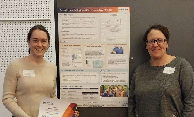 Ella Roos, left, and Lisa Oakley of Wonthaggi Hospital with their Certificate of Recognition as a result of enhanced stroke care.