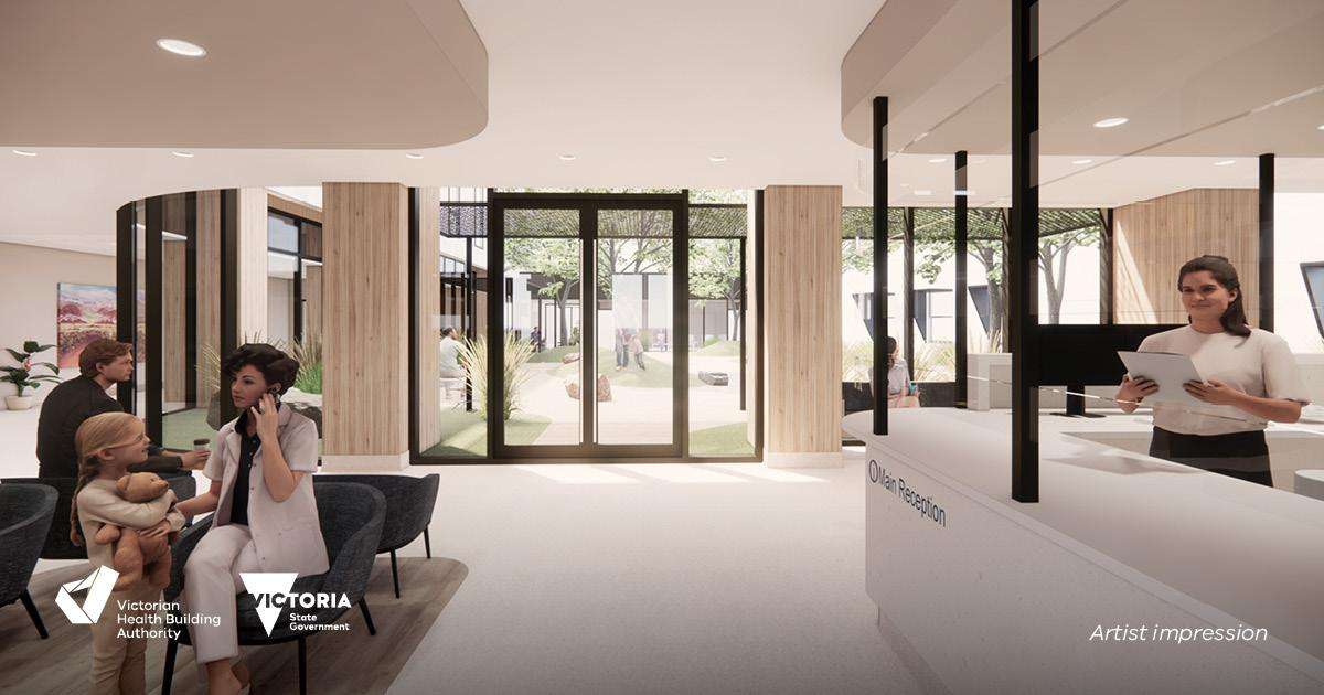 An artist's impression of reception entry within the new Phillip Island Community Hospital.