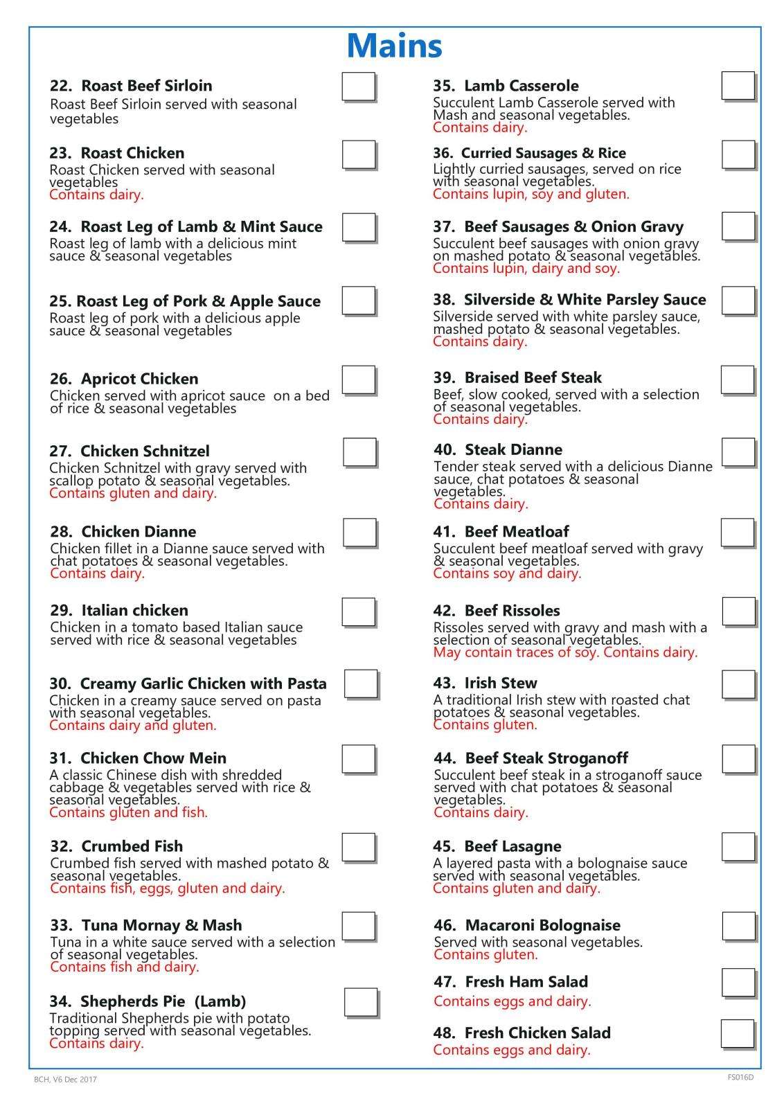 Meals on Wheels menu - page 2